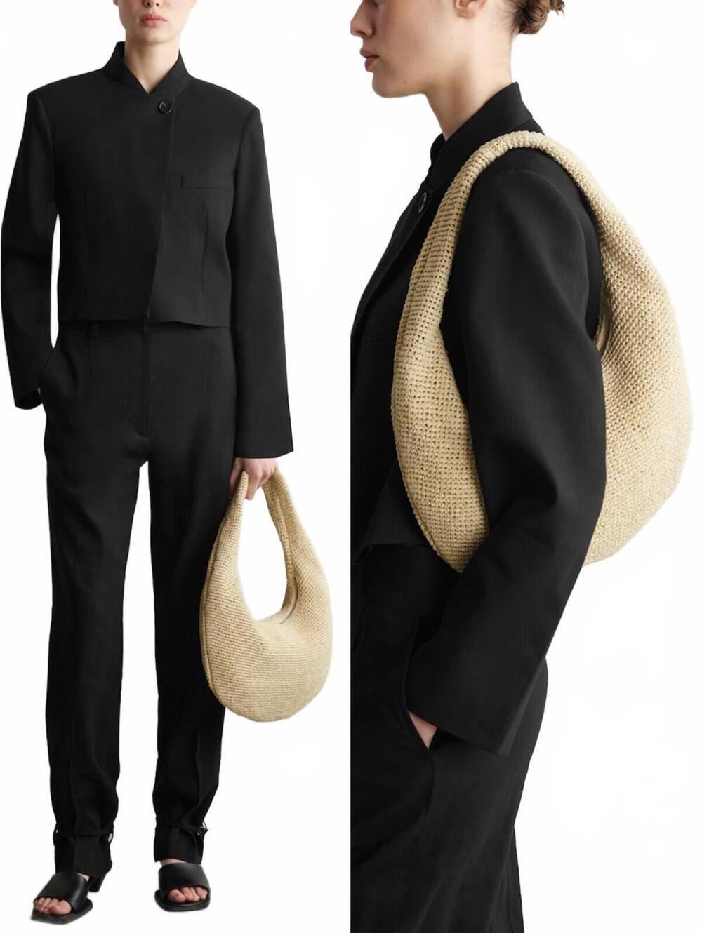 COS Curved Shoulder Bag - Straw NEW Beige